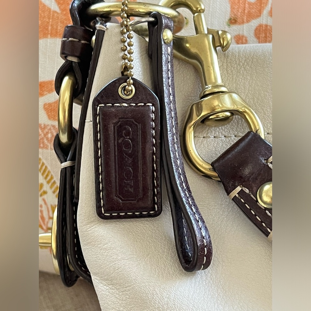 COACH Carly Cream Leather Hobo Handbag w/Brown Leather Trim and Brass Hardware - Picture 8 of 16